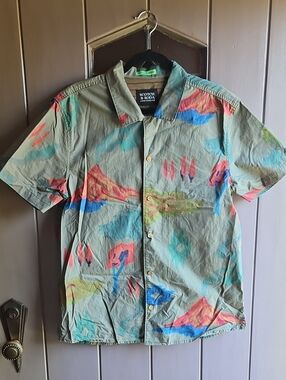 Scotch & Soda.Amsterdam  Olive Short Sleeve Scenic Print Camp Shirt
